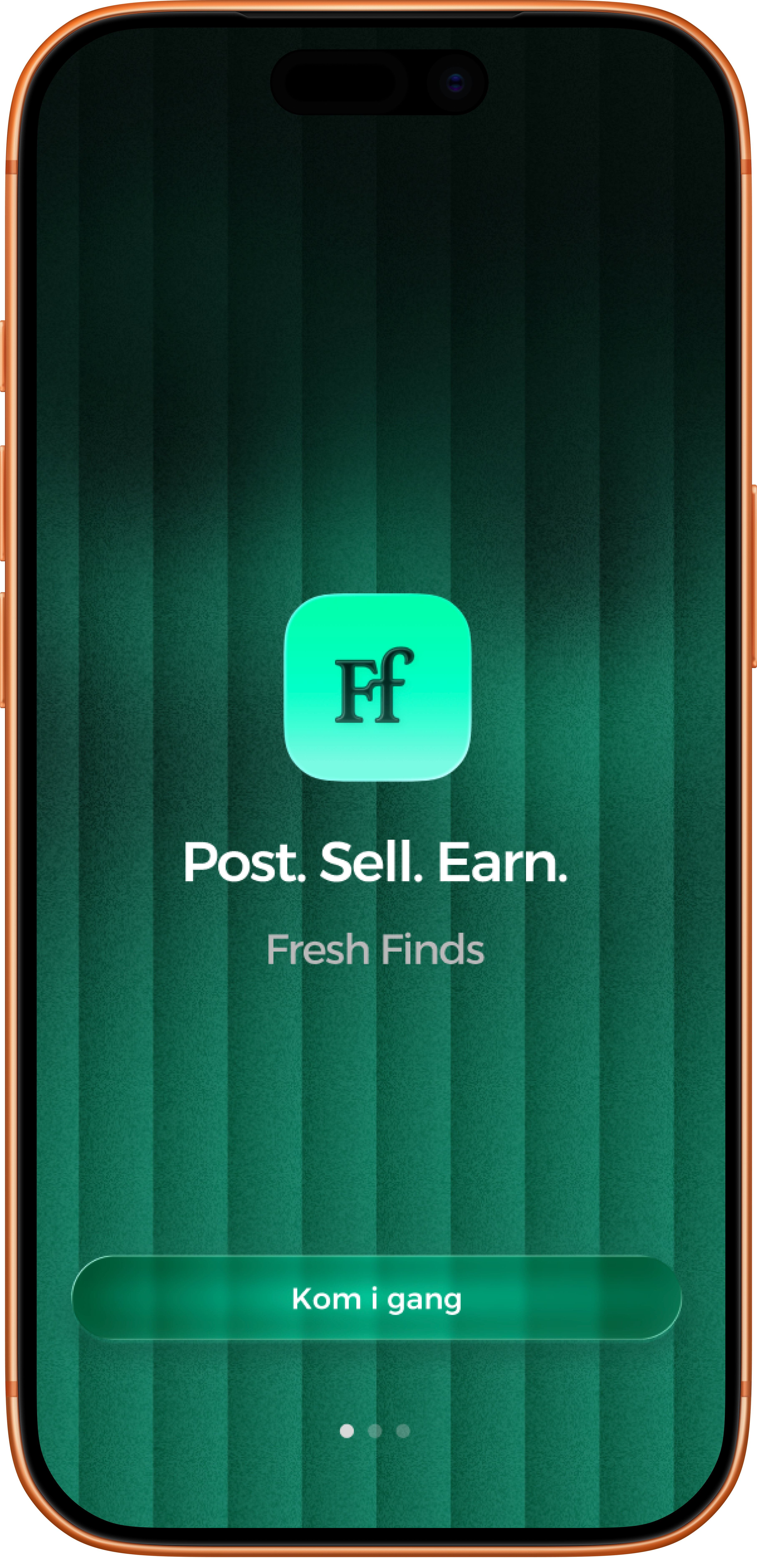 Illustrative Fresh Finds app welcome screen on a phone